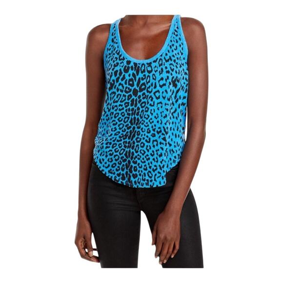 Chaser NWT Women’s Animal Print Pullover Knit Tank Top Small Royal Blue Scoop - Picture 1 of 14